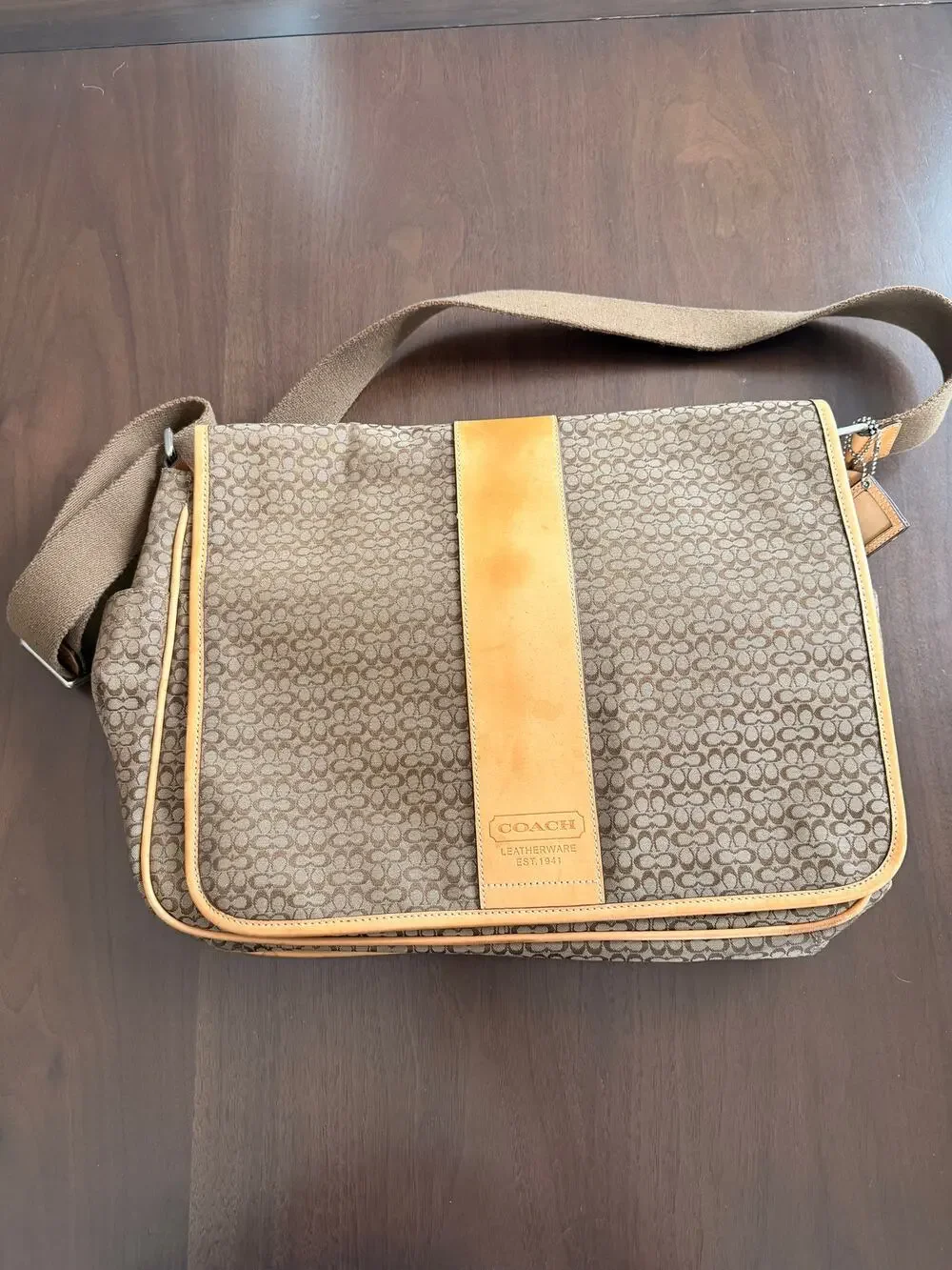 VTG Coach Hudson Messenger Diaper Travel Khaki Bag Signature Jacquard F77004